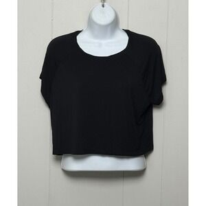 OFFLINE by Aerie Real Me Women's Black Cropped T-Shirt Activewear Top Size Large